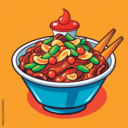 Delicious Asian Noodle Bowl with Sauce.