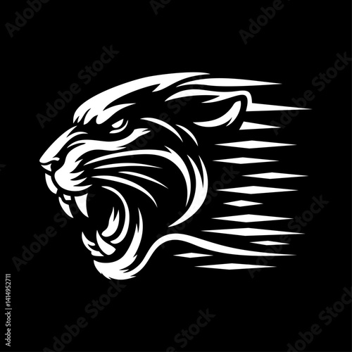 Black panther logo vector illustration template. Simple art icon black and white of ferocious animal