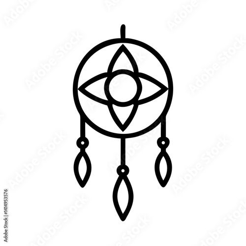 Dreamcatcher icon with black outline and symmetrical design