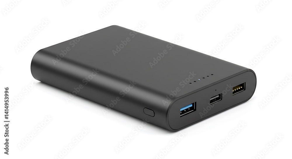 Portable mobile phone charger (power bank) isolated on white background