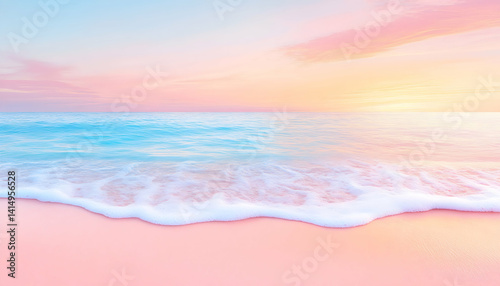 Pastel sunrise over tranquil ocean beach . Generative AI