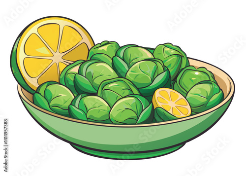 Brussel sprouts with lemon in a bowl.