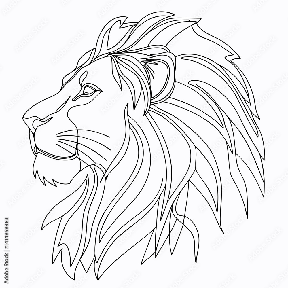 Minimalist one-line lion head illustration with a royal, abstract mane – bold and elegant design for digital use.