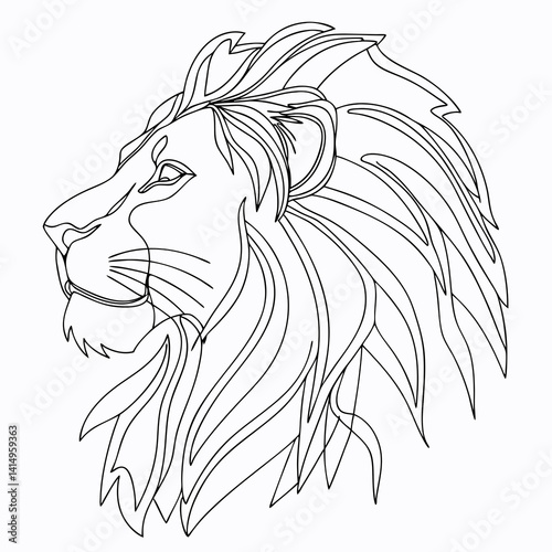 Minimalist one-line lion head illustration with a royal, abstract mane – bold and elegant design for digital use.
