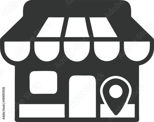 Storefront Icon with Location Pin in Glyph Style Transparent Background