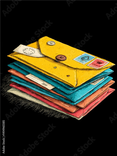 Colorful Stack of Letters: A Charming Postal Collection