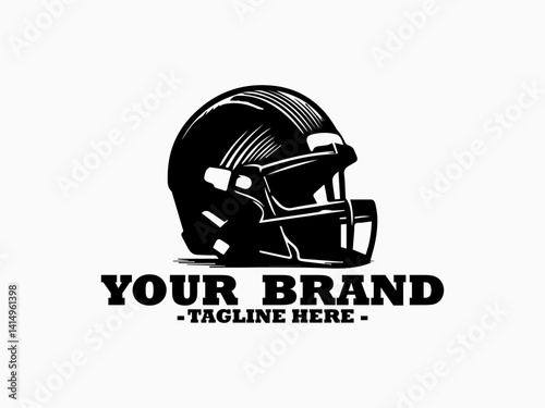 Isolated black silhouette of a protective American football helmet with face mask detail. American football helmet silhouette vector, American football helmet vintage vector logo illustration