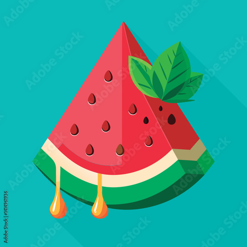 Sweet watermelon slice with dripping honey.