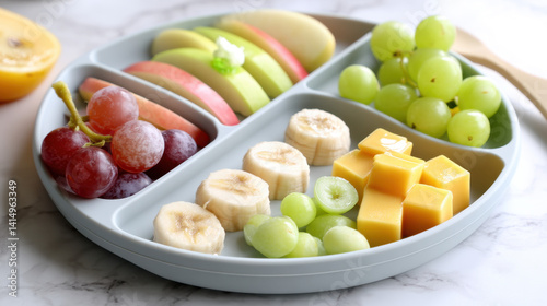 Healthy Kids' Fruit Plate Apples Bananas Grapes Mango Cubes Perfect for a nutritious snack or meal