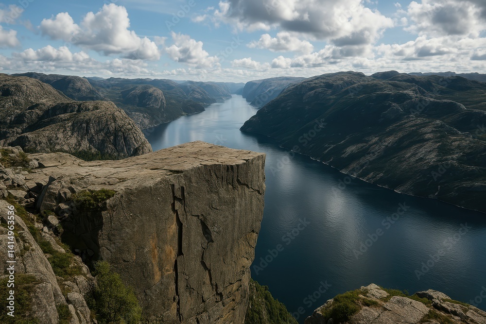 Majestic Fjord Landscape with Rugged Cliffs and Still Waters Majestic Fjord Landscape with Rugged Cliffs and Still Waters