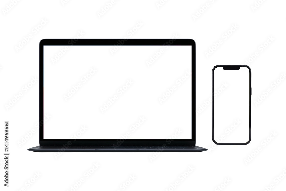 Mockup of Laptop and Smartphone with Blank Screen on Transparent Background Mockup of Laptop and Smartphone with Blank Screen on Transparent Background