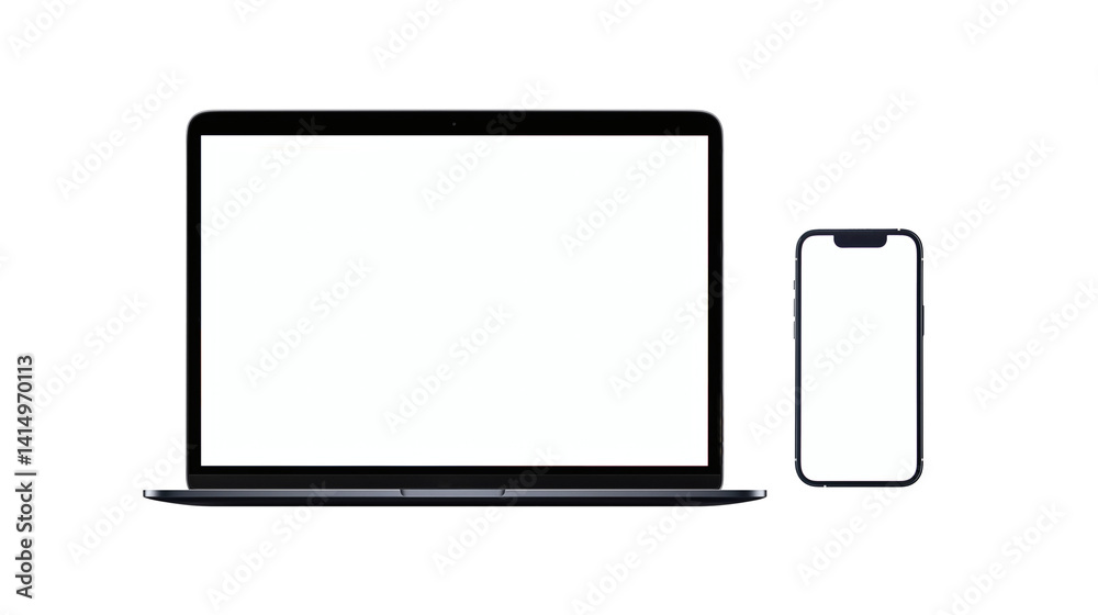 Mockup of Laptop and Smartphone with Blank Screen on Transparent Background Mockup of Laptop and Smartphone with Blank Screen on Transparent Background