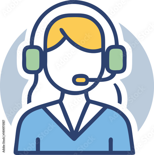 Woman Icon with Blonde Hair Wearing Headset Microphone and Pale Blue Shirt