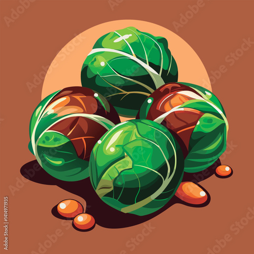 Vector illustration of a Colorful Brussels sprouts group.