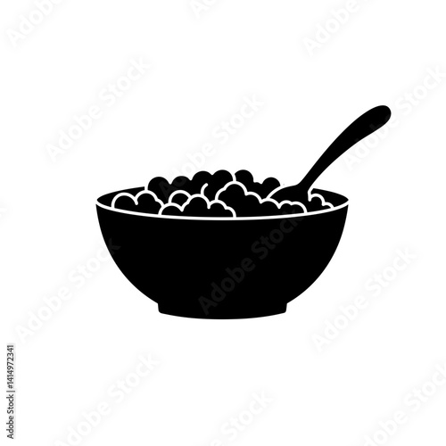 Bowl of cereal icon in black silhouette style