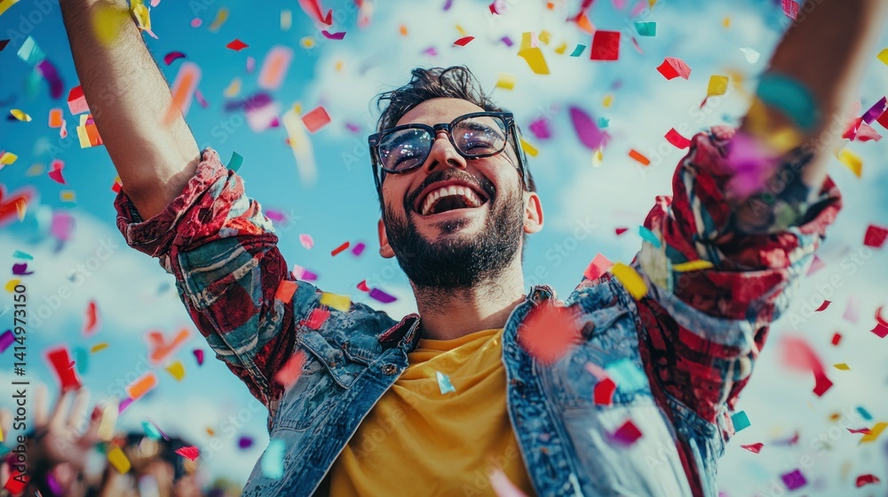 Obraz premium Happy energetic man dancing at a social event or festival.