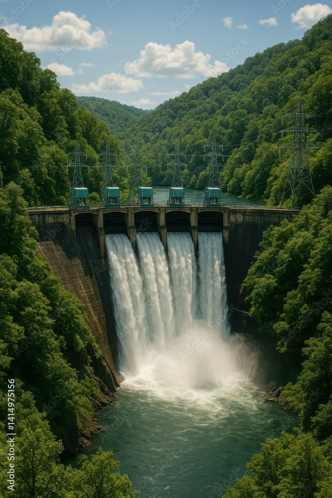 Scenic Hydroelectric Dam Surrounded by Lush Green Mountains Scenic Hydroelectric Dam Surrounded by Lush Green Mountains