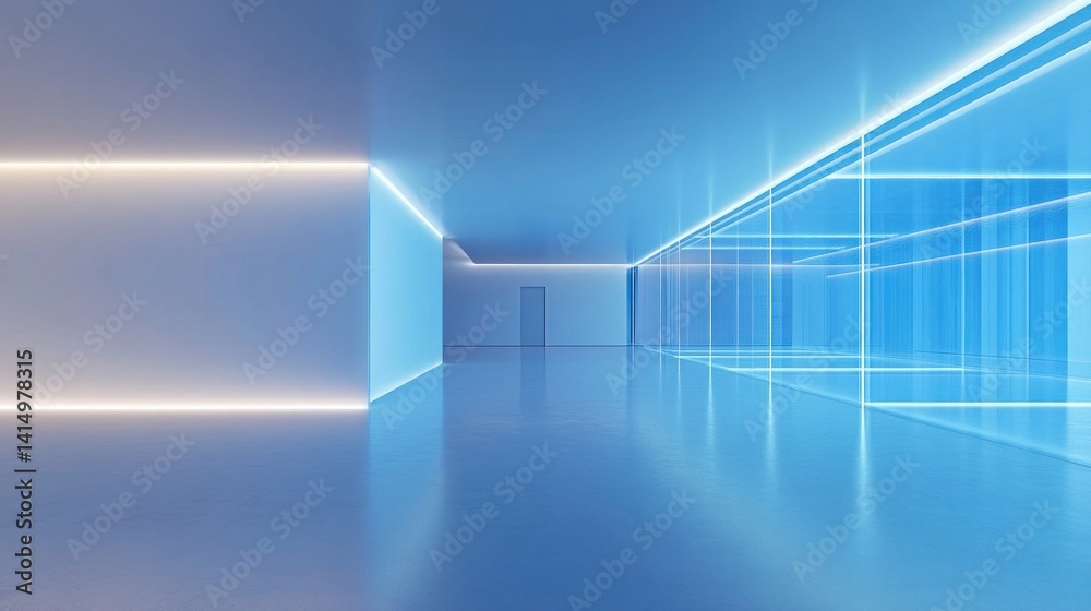 Fototapeta premium Futuristic Blue Corridor: Modern Architecture and Interior Design