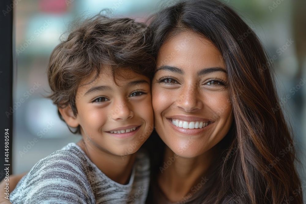 Adorable latin mother and son smiling happy hugging at the city Adorable latin mother and son smiling happy hugging at the city