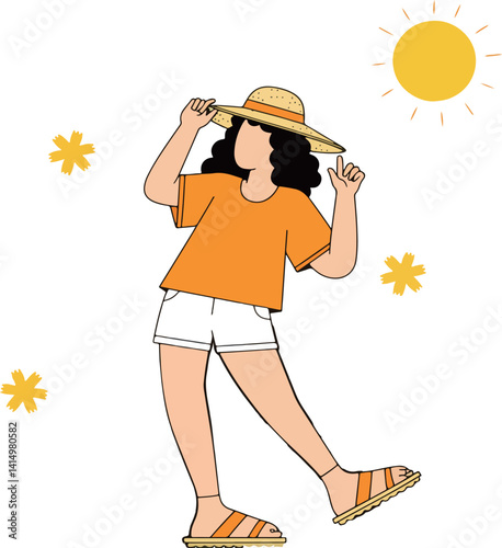 Woman in Summer Outfit with Sun