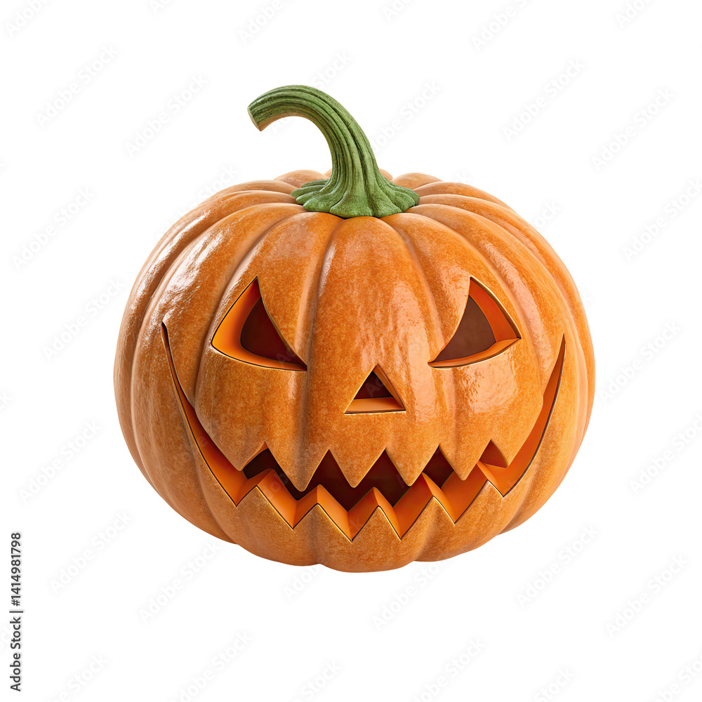 Fototapeta premium Spooky Halloween Jack-o'-Lantern Pumpkin Carving Design with Grinning Face on Transparent Background