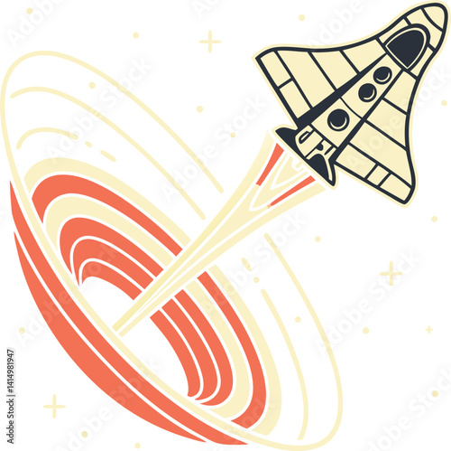 Retro Space Shuttle with Abstract Wormhole Design