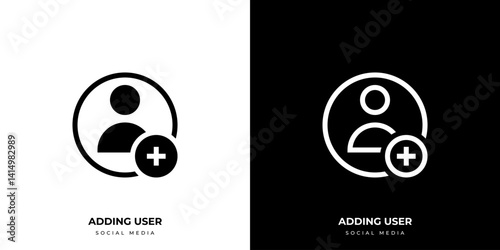 adding user - black white icon design illustration