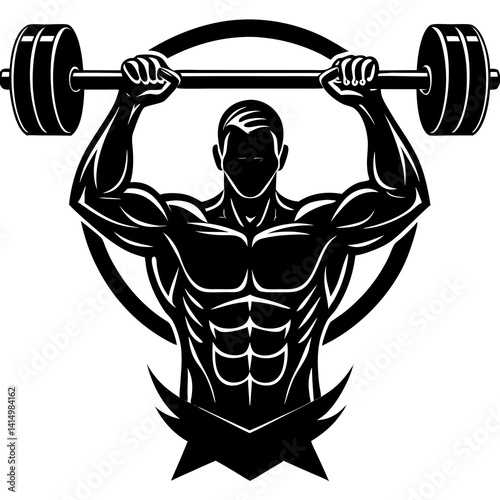 Line art vector silhouette of a person lifting a barbell