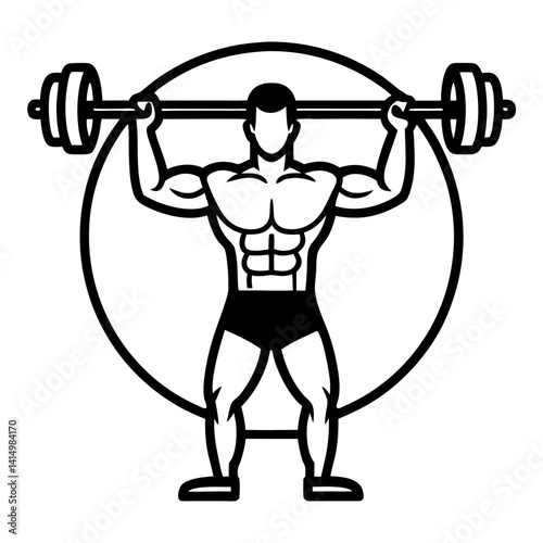 Line art vector silhouette of a person lifting a barbell