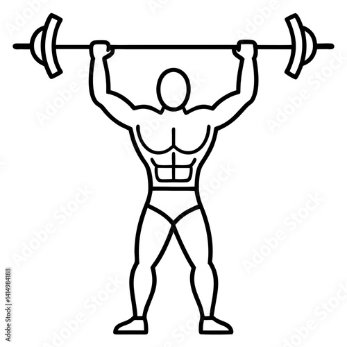 Line art vector silhouette of a person lifting a barbell