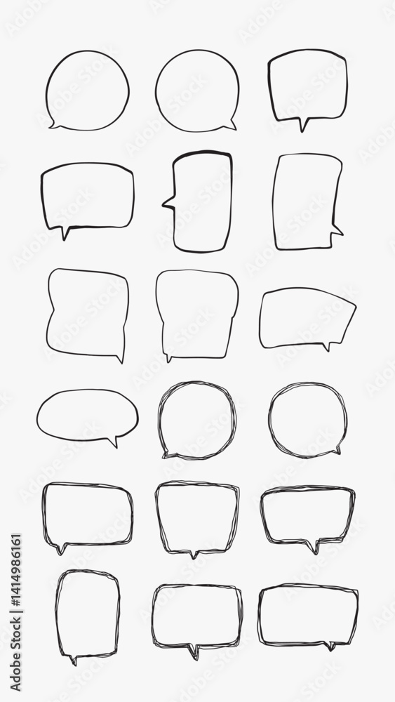 Obraz premium A collection of simple lines hand drawn speech bubbles in various shapes. Set of simple of hand drawn speech bubbles in various sizes and shapes. Set of simple lines hand drawn speech bubbles