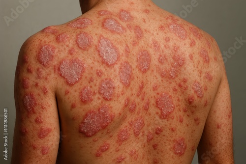 Skin Condition With Psoriasis Patches On Back Of A Person's Body