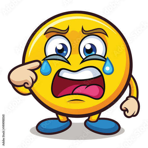 Sad, crying cartoon emoji pointing