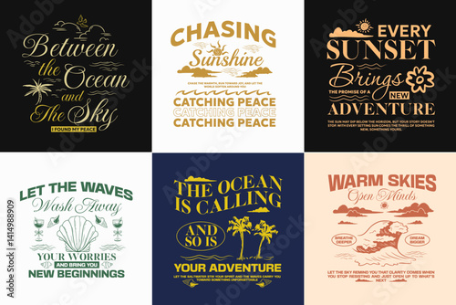 Summer vintage urban typography t-shirt designs bundle, Retro summer paradise vector set, summer quotes, outdoor graphic tee shirt, tropical vector design