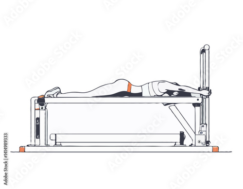 Tirer un bloc horizontal, un exercice athlétique sur une machine de gymnastique, un dessin au trait d’une personne faisant du sport
