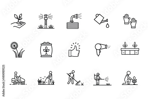 Landscaping And Gardening Out Line Icons Set