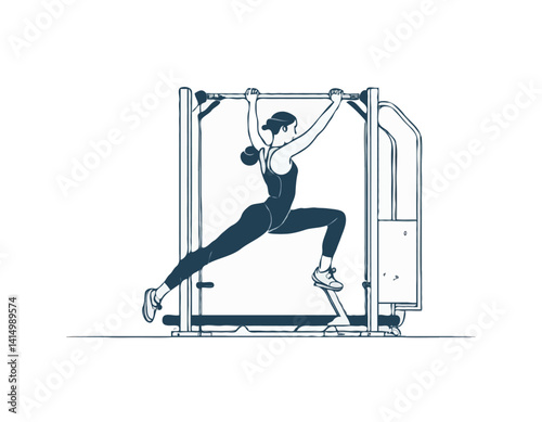 Tirer un bloc horizontal, un exercice athlétique sur une machine de gymnastique, un dessin au trait d’une personne faisant du sport
