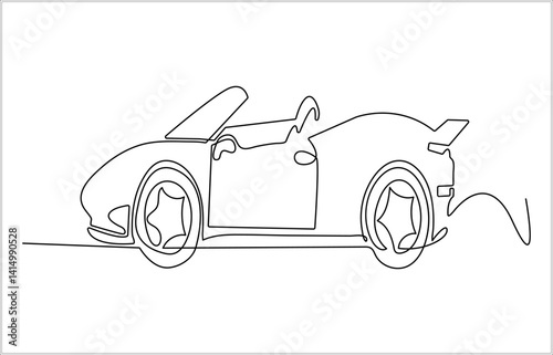 Continuous one line drawing of car vector icon, Abstract small car in continuous line art drawing style. Minimalist black linear sketch vector illustration Line Continuous Line Drawing background.
