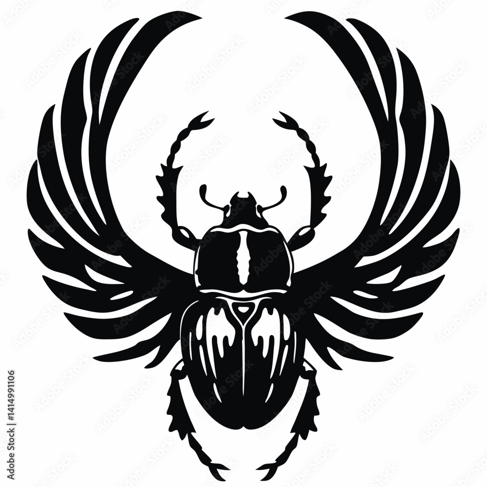 Obraz premium Scarab beetle with open wings black silhouette icon
