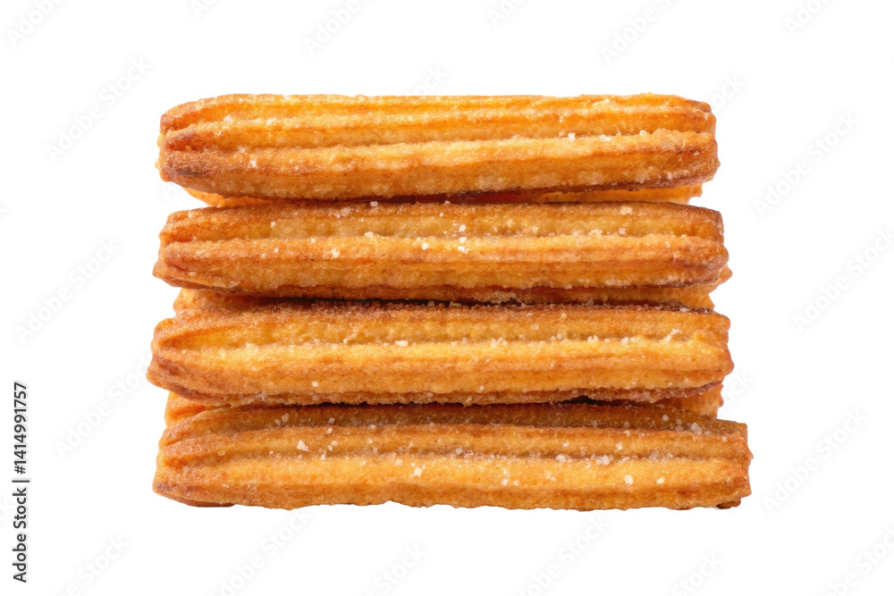 PNG Crispy sugar-dusted churro sticks stack close-up PNG Crispy sugar-dusted churro sticks stack close-up