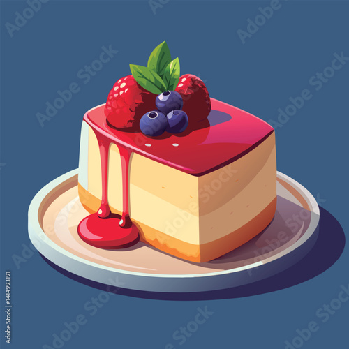 Vector illustration of a Delicious berry cheesecake slice.