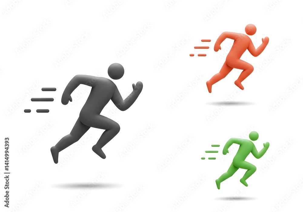 Colorful Runner Figures in Motion on White Background Concept Colorful Runner Figures in Motion on White Background Concept