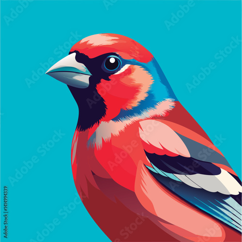 Vector illustration of a Colorful bullfinch portrait.