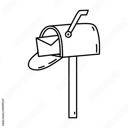 Mailbox with a letter isolated on a white background. Vector hand-drawn illustration in doodle style. Perfect for decorations, logo, various designs.