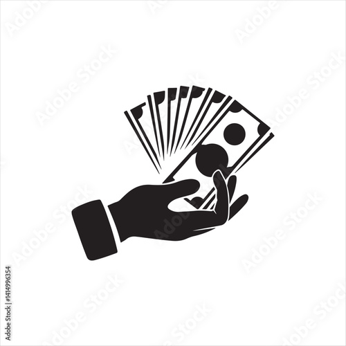 Hand holding money, hand holding dollar.