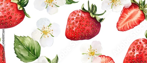 Obraz na płótnie A watercolor painting of strawberries and white flowers w salonie