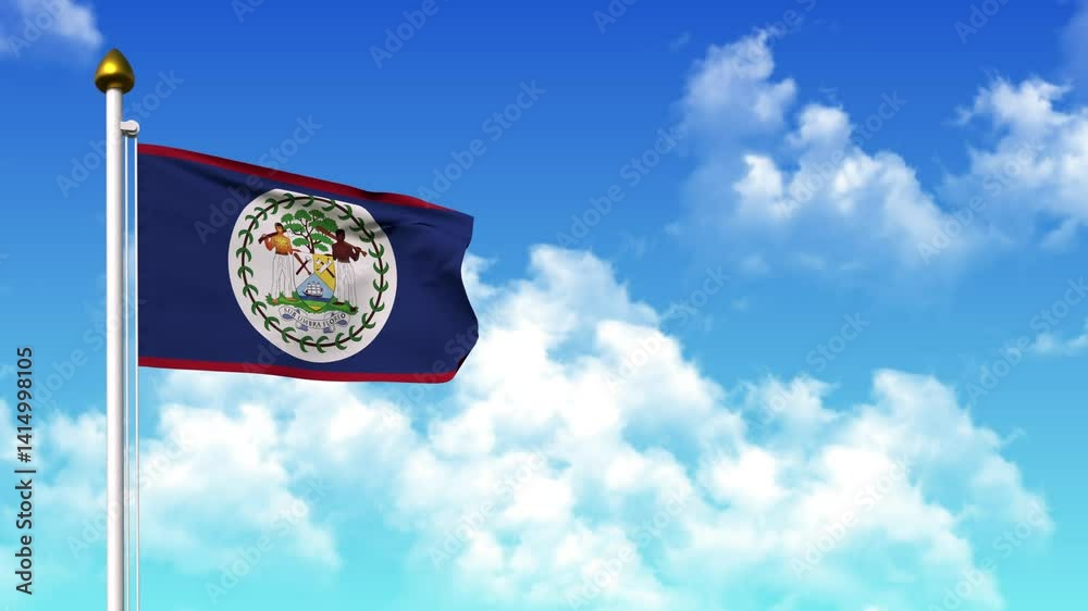 BELIZE Flag Waving with Alpha Channel and Sky Background in 4K