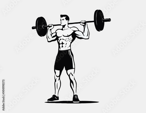 Homme avec l’icône solide de barbell, concept de musculation, signe d’haltérophile sur le fond blanc, icône de poids de levage d’homme dans le modèle de glyphe pour le concept mobile et la conception 