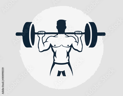 Homme avec l’icône solide de barbell, concept de musculation, signe d’haltérophile sur le fond blanc, icône de poids de levage d’homme dans le modèle de glyphe pour le concept mobile et la conception 