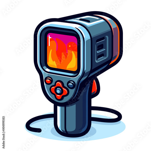 Thermal imaging camera with digital display in blue and orange colors. Perfect for professional equipment, diagnostic tools, and industrial technology.